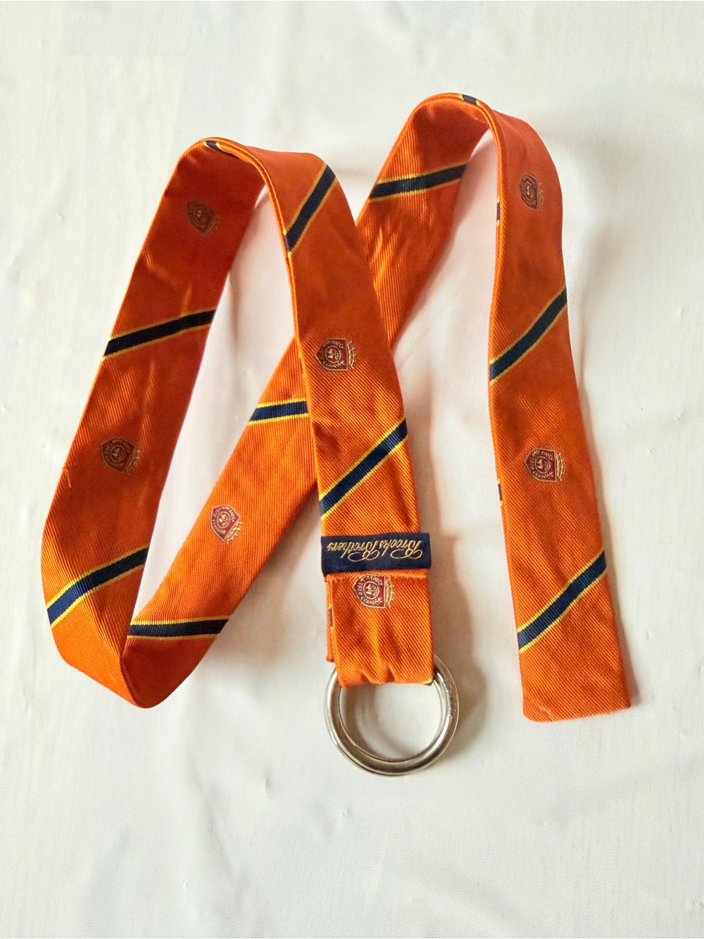 vintage Brooks Brothers orange crested D ring belt made in Italy one size unisex